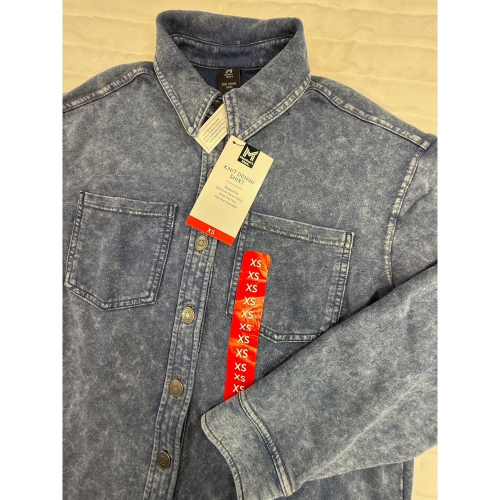 Members Mark Shirt Women XS Blue Acid Wash Denim Relaxed Soft Knit Button New